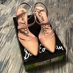 Sam Edelman Othello Nude Snakeskin Slingback Heels
